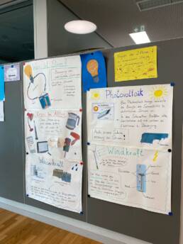 Plakate zu Strom, Photovoltaik, Windkraft, Wasserkraft im Rahmen von Let's Netz
