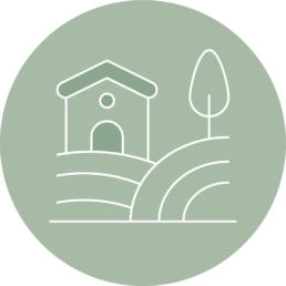 Icon Städte & Regionen: Eine stilisierte Landschaft mit Haus